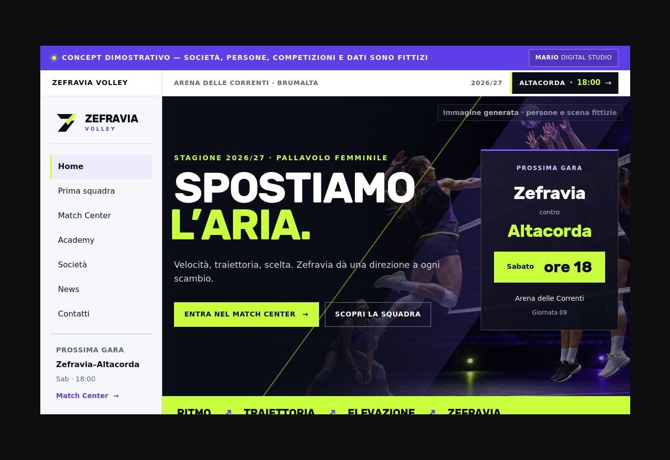 Schermata del progetto Zefravia Volley Concept